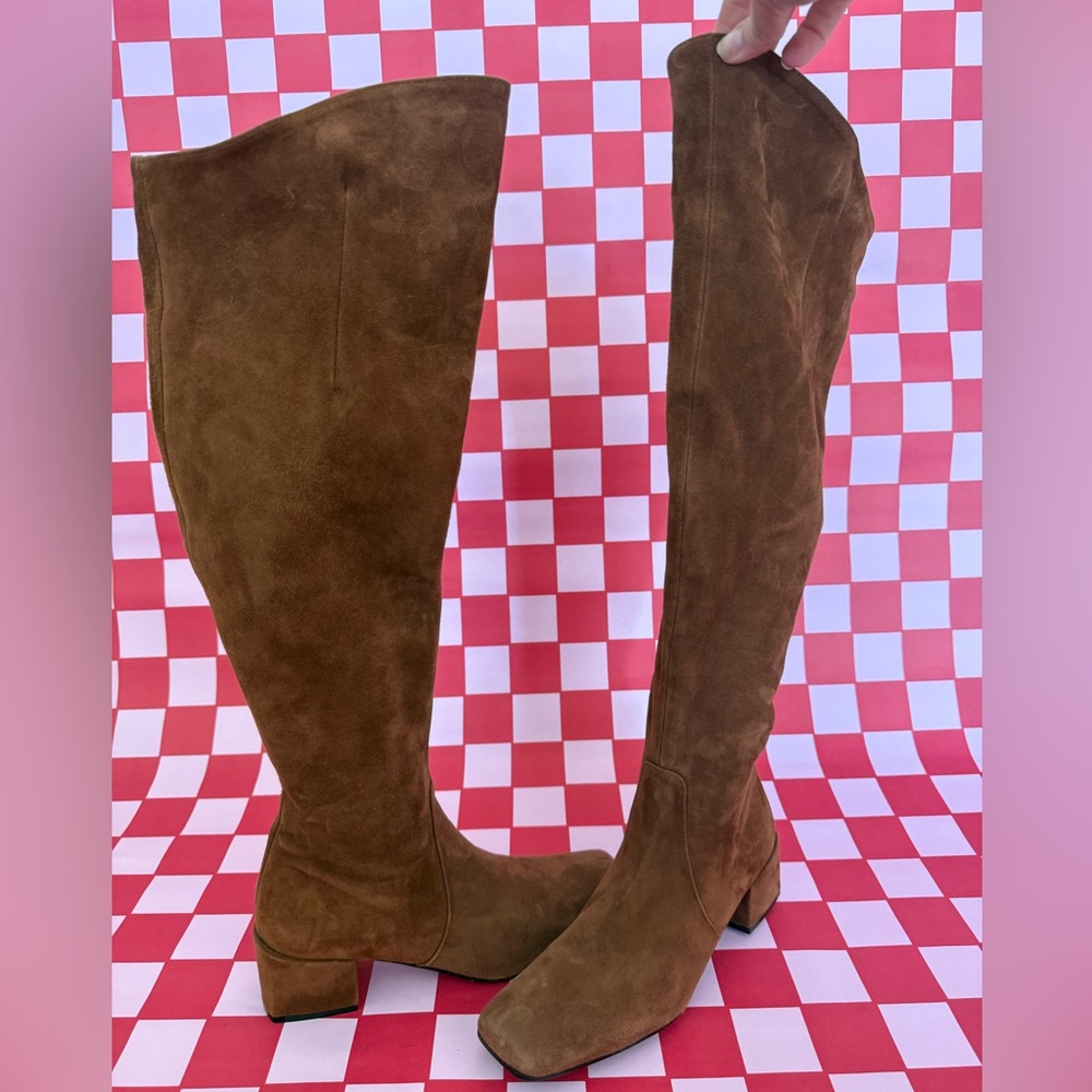 Brown Italian Suede Knee-High Boots